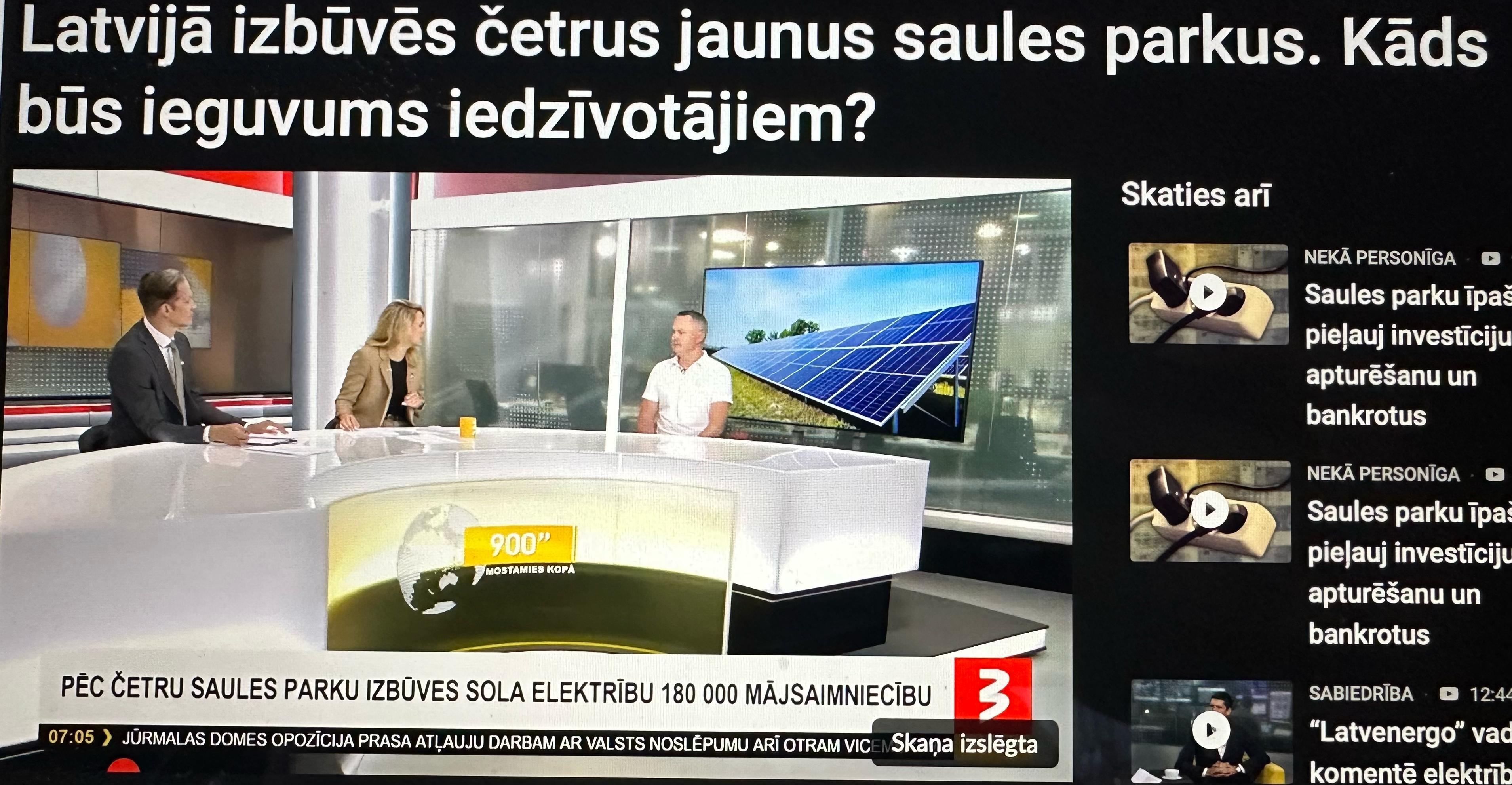 TV3 “900 sekunžu” sižets: Sunly piesaista 85 miljonus eiro četru jaunu saules parku izbūvei Latvijā